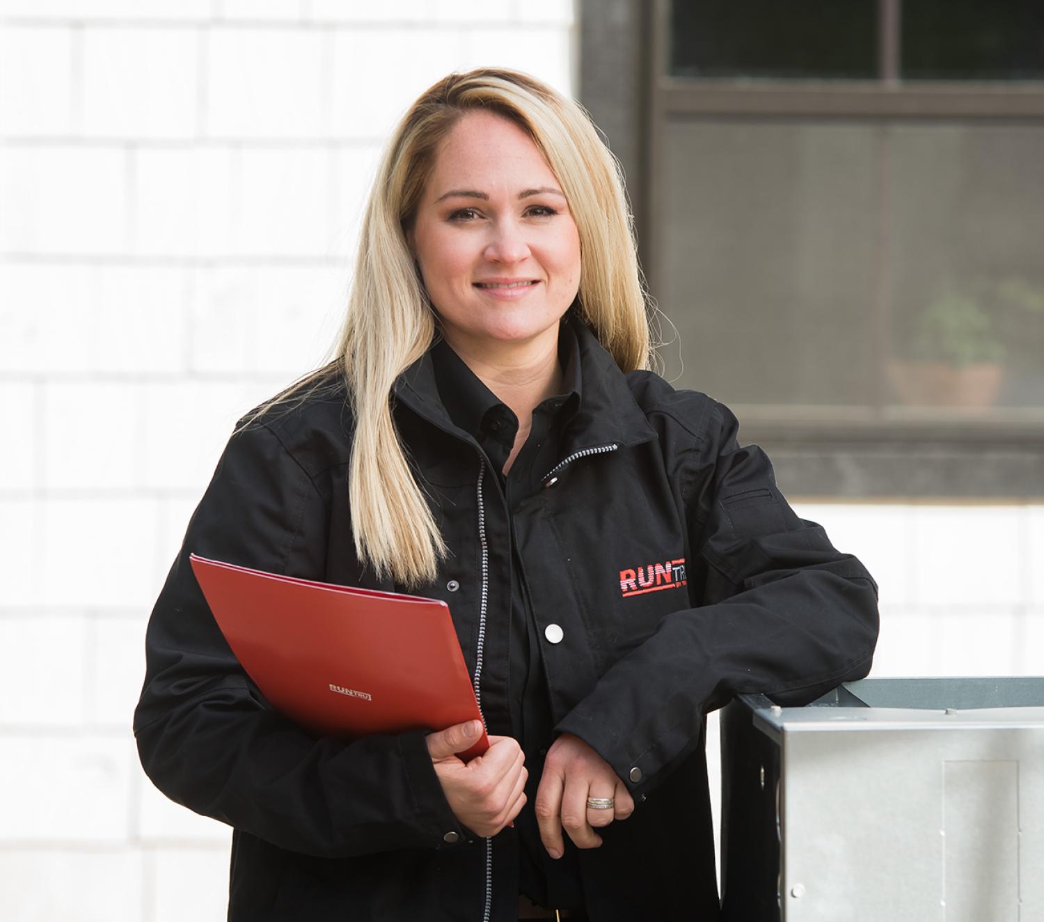 woman holding tablet